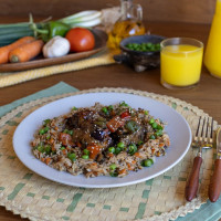 Pollo teriyaki con arroz frito